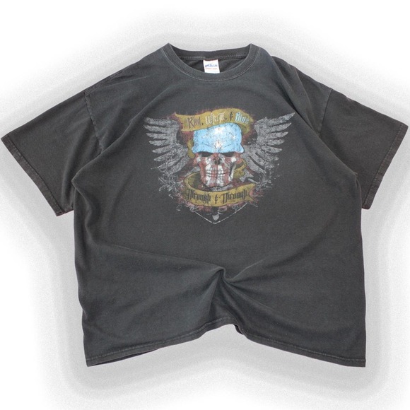 Gildan Other - Gildan Vintage Y2K Black Skull American Flag Graphic Tee Mens XL Biker T-Shirt